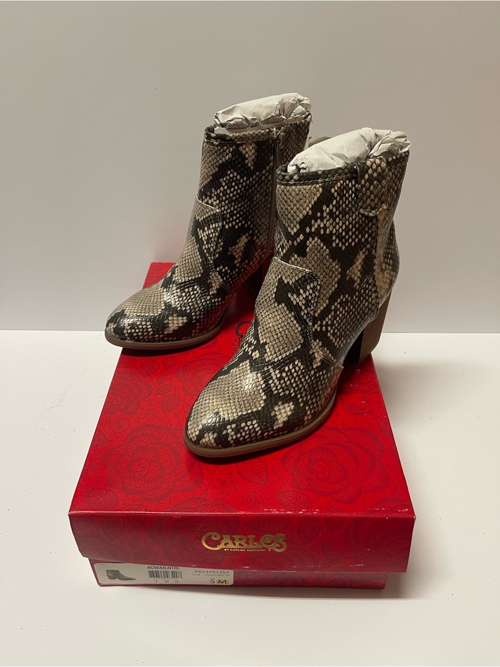 Carlos by Carlos Santana Snake-Print Ankle Boots in Brown and Cream